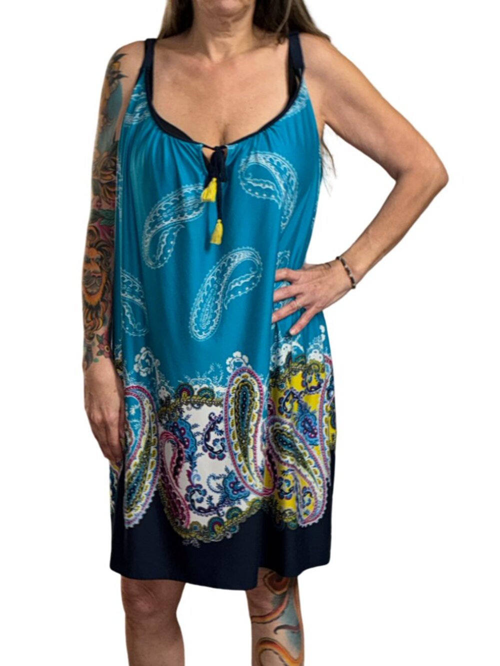 3X (22W-24W)*Secret Treasures*Aqua Blue Paisley-Print Nightgown